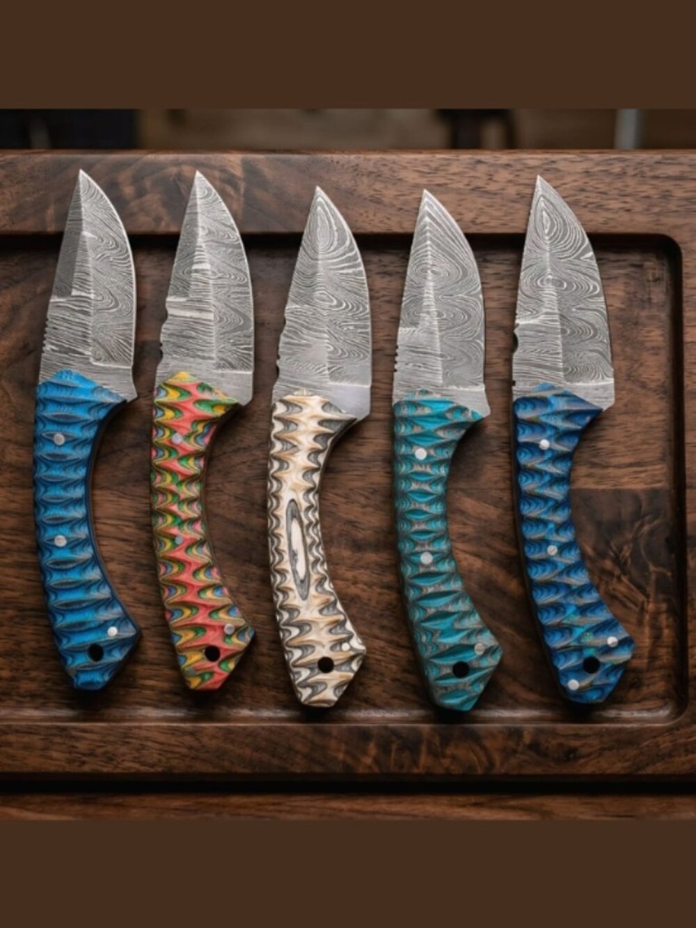 Premium 5-Piece Hand-Forged Damascus Kitchen Chef Knife Set - Artistic Handles